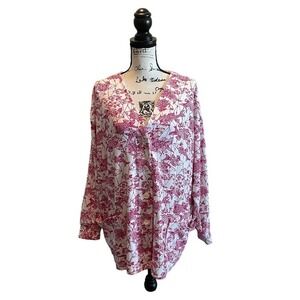 Key West Hand Print Fashions Cardigan Jacket White Pink XLarge Koi Fish Rare